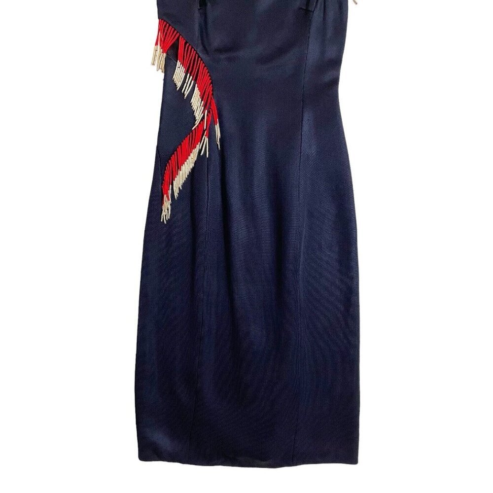 Galvan London Molten Beaded Fringe Body-con Dress Navy Knit SZ 8 New - Picture 9 of 15
